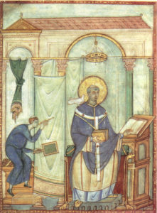 Registrum gregorii san gregorio magno ispirato dalla colomba 983 miniatura treviri stadtbiblithek 198x27 cm