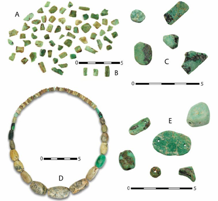 Variscite found in the Gava mines Roughly faceted fragments a broken beads b and a